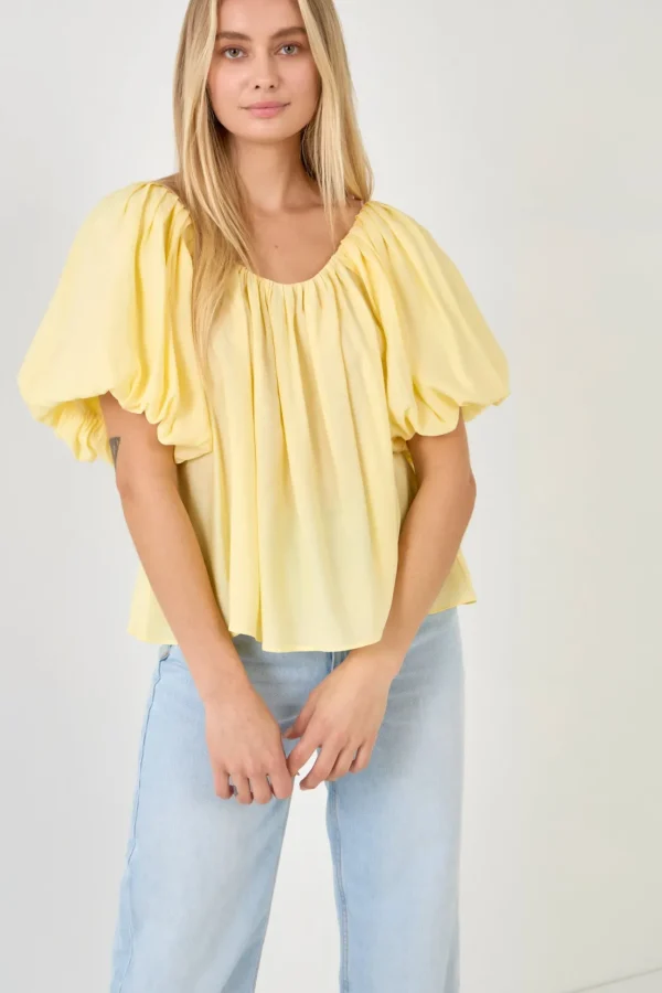 ENDLESS ROSE Tops*- Pleated Puff Sleeve Top