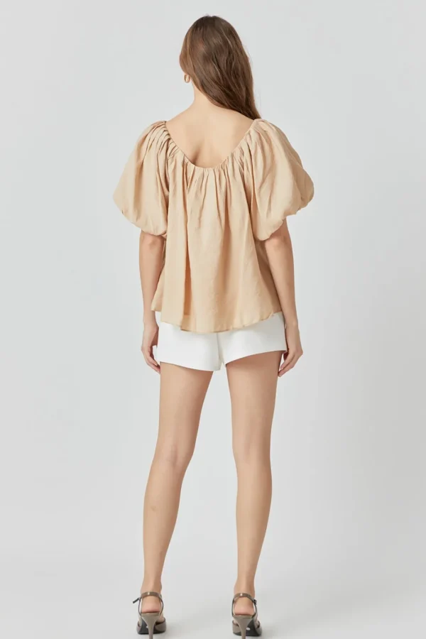 ENDLESS ROSE Tops*- Pleated Puff Sleeve Top