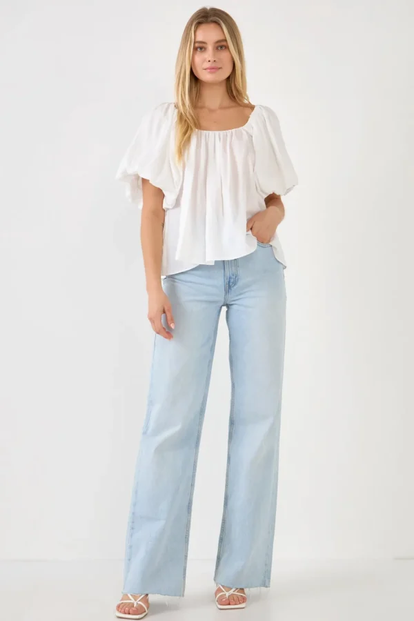 ENDLESS ROSE Tops*- Pleated Puff Sleeve Top
