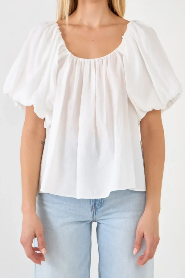ENDLESS ROSE Tops*- Pleated Puff Sleeve Top