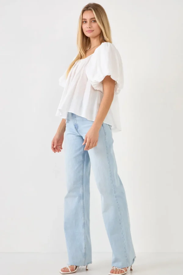 ENDLESS ROSE Tops*- Pleated Puff Sleeve Top