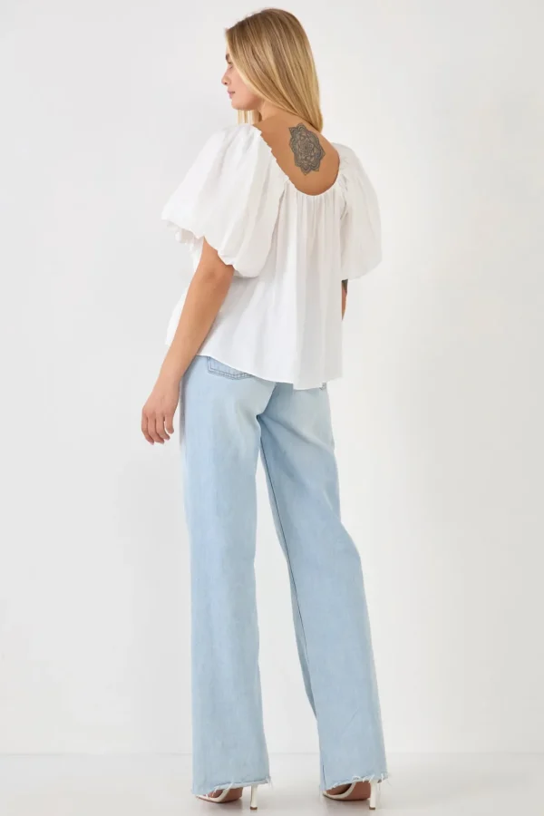 ENDLESS ROSE Tops*- Pleated Puff Sleeve Top