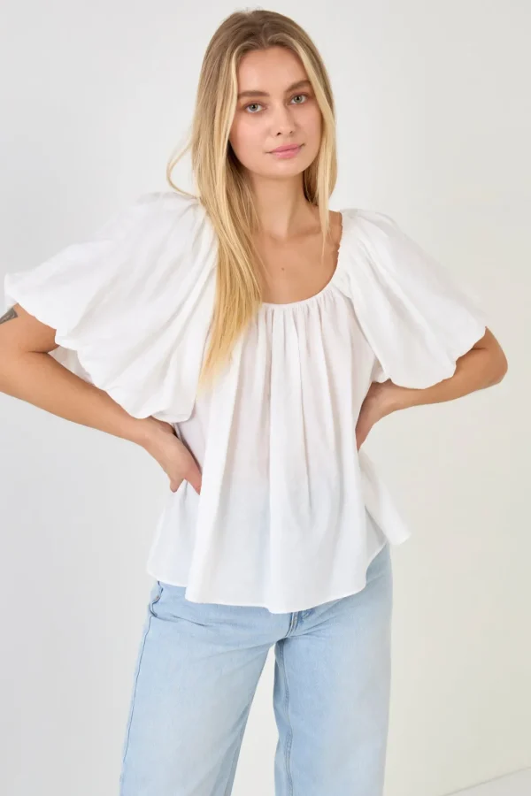 ENDLESS ROSE Tops*- Pleated Puff Sleeve Top