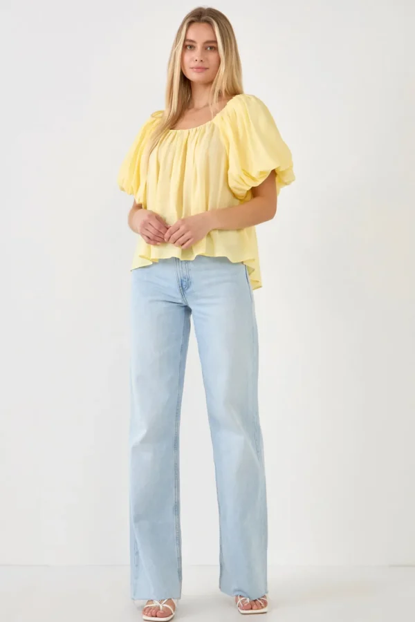 ENDLESS ROSE Tops*- Pleated Puff Sleeve Top