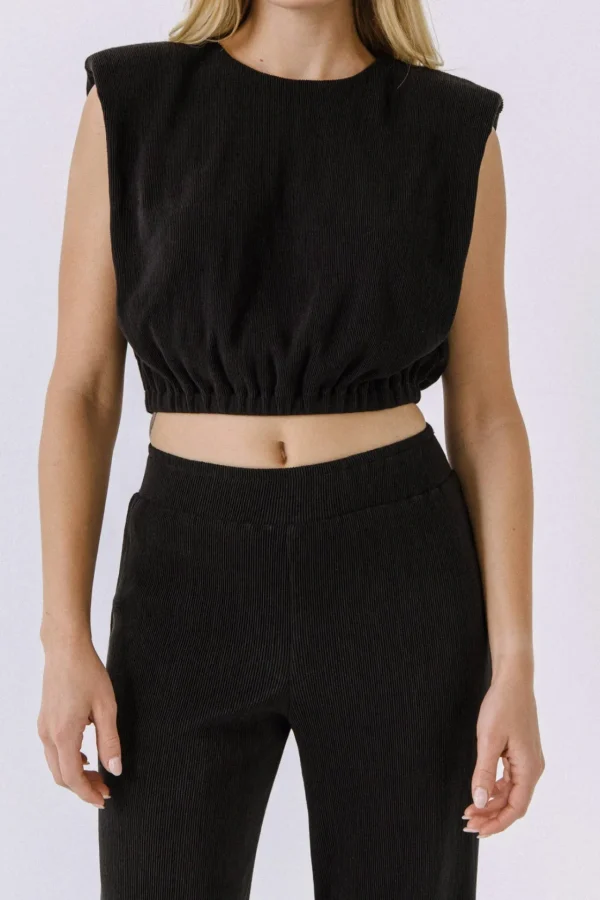 ENDLESS ROSE Tops*- Pleated Shoulder Pad Top