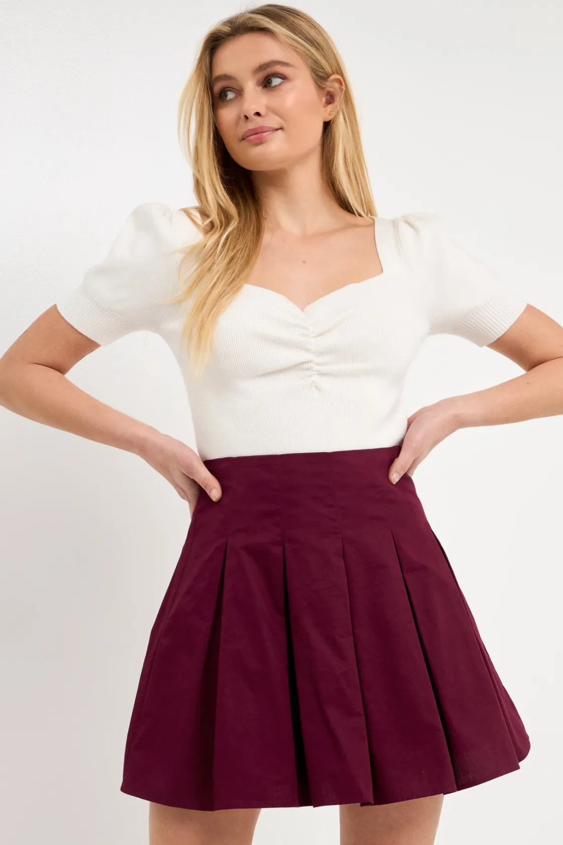 endless_rose__pleated_wai_3.webp ENDLESS ROSE Skirts | Tops*- Pleated Waist Mini Skirt BURGUNDY
