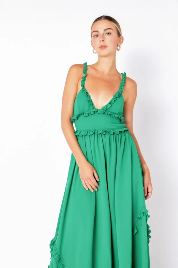 ENDLESS ROSE Strapless | Tops*- Plunged Open Back Maxi Dress KELLYGREEN