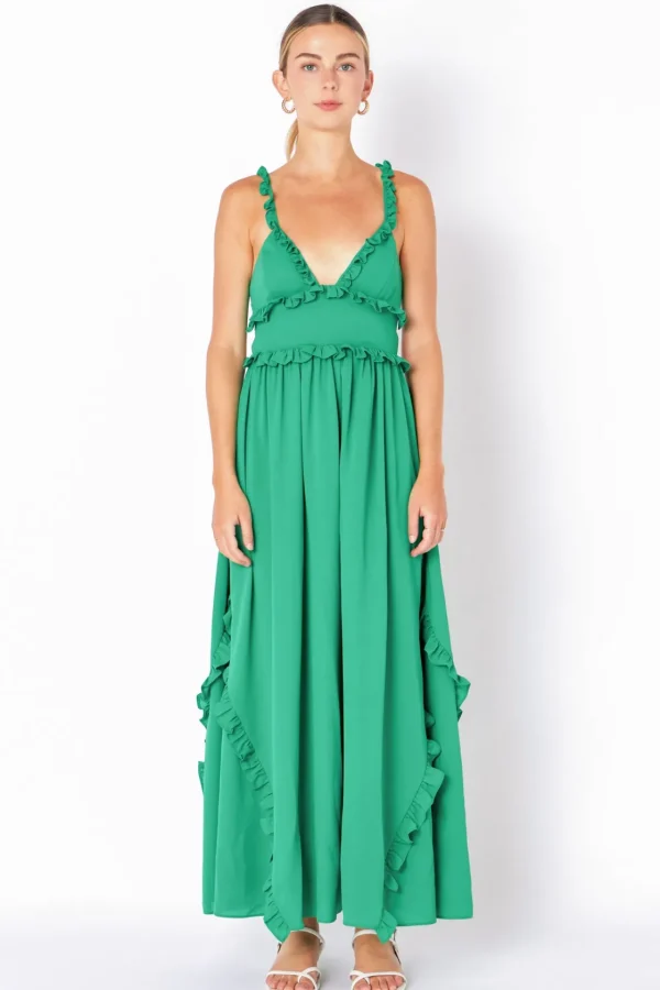 ENDLESS ROSE Strapless | Tops*- Plunged Open Back Maxi Dress KELLYGREEN