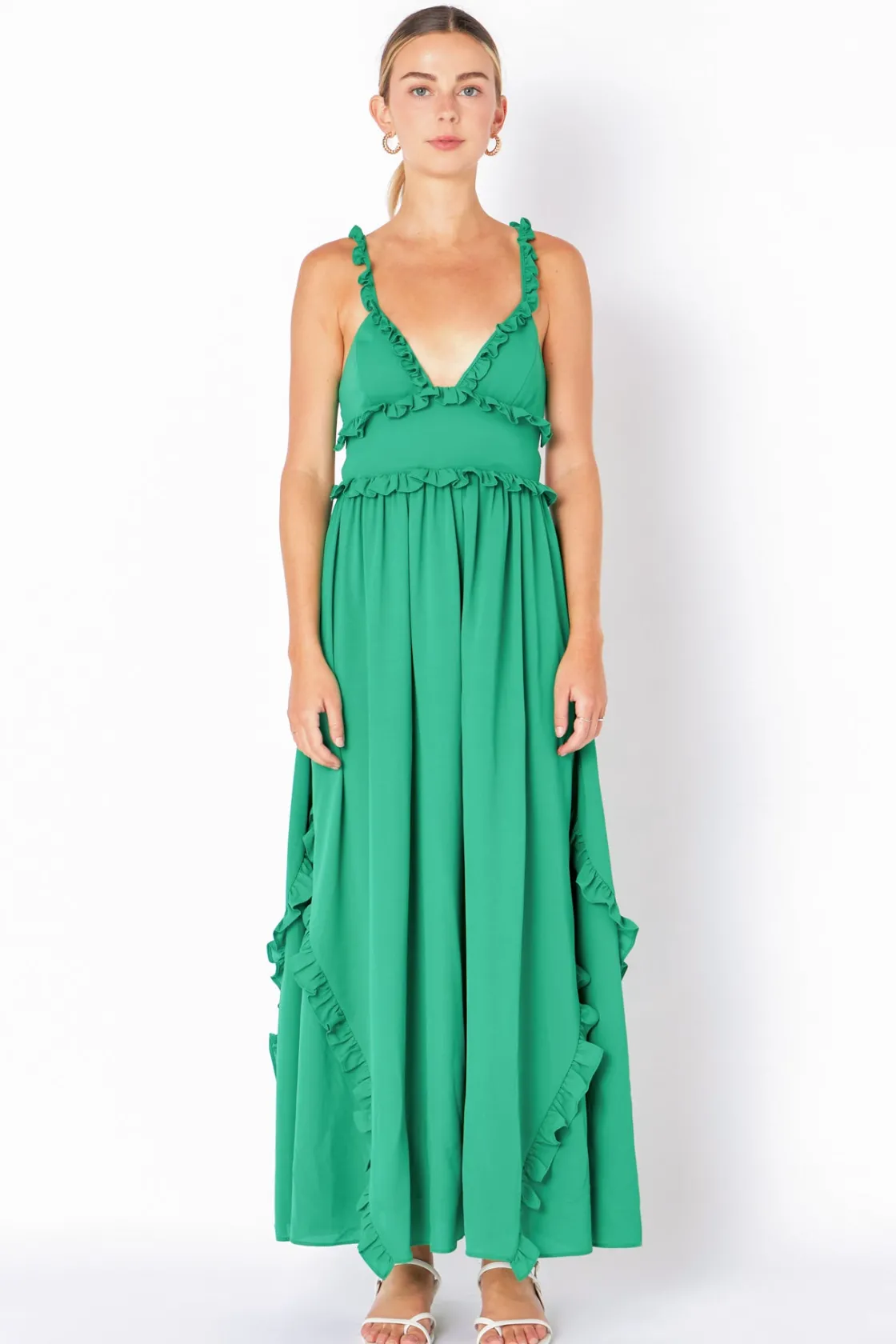 endless_rose__plunged_ope_1.webp ENDLESS ROSE Strapless | Tops*- Plunged Open Back Maxi Dress KELLYGREEN