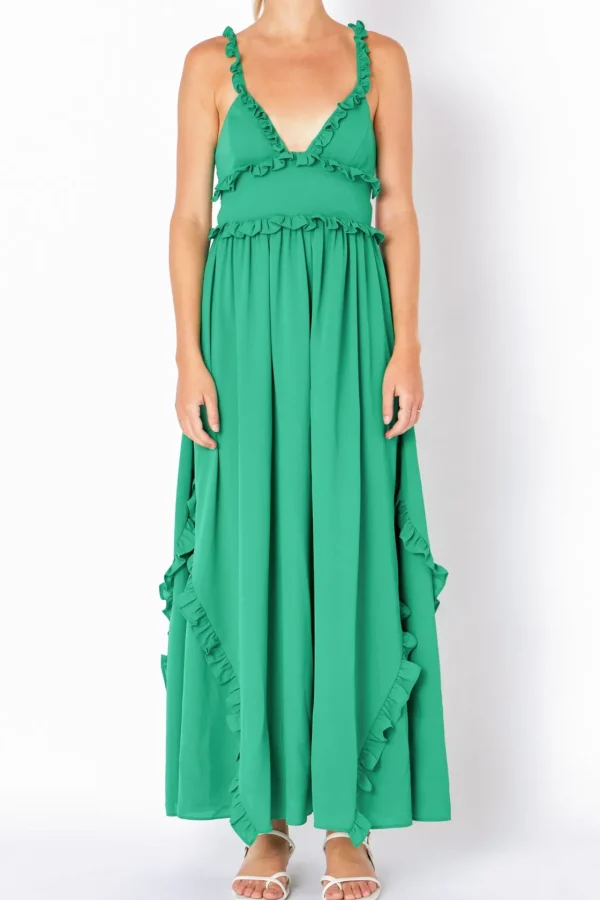 ENDLESS ROSE Strapless | Tops*- Plunged Open Back Maxi Dress KELLYGREEN