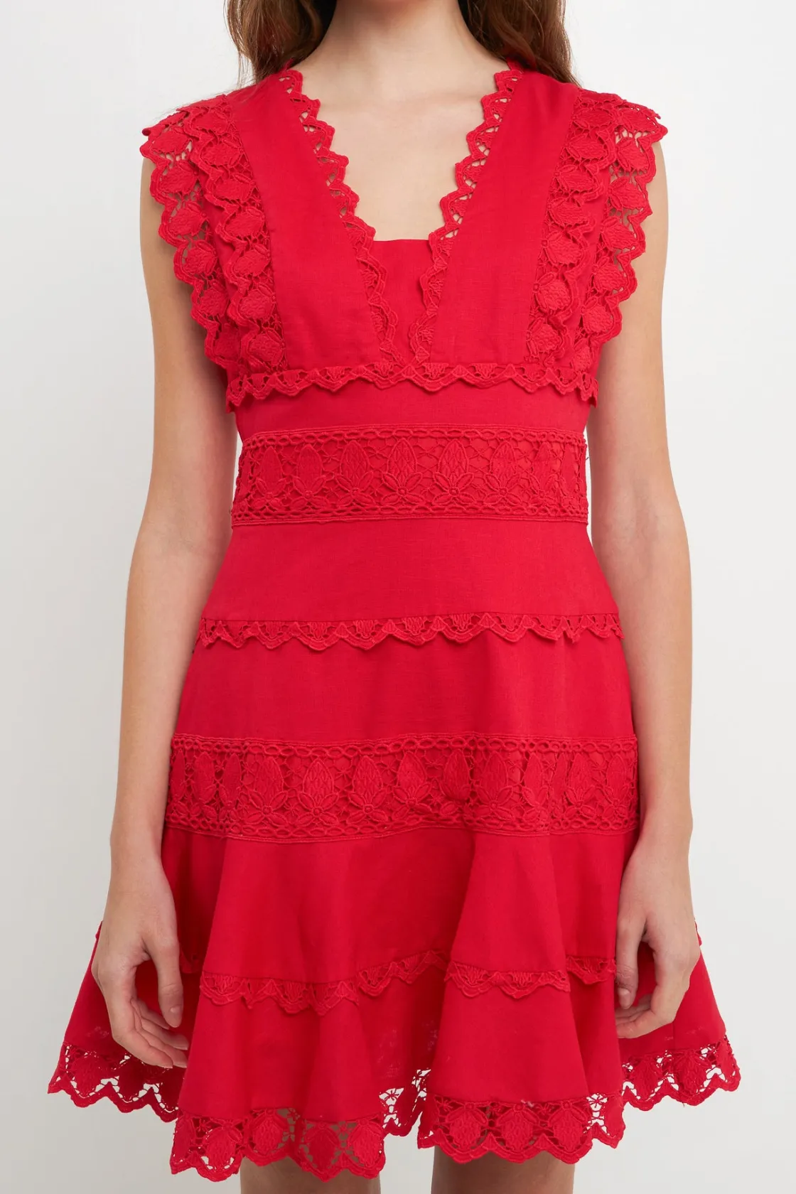 endless_rose__plunging_ne_0.webp ENDLESS ROSE Lace Dresses | White Dresses*- Plunging Neck Lace Trim Mini Dress
