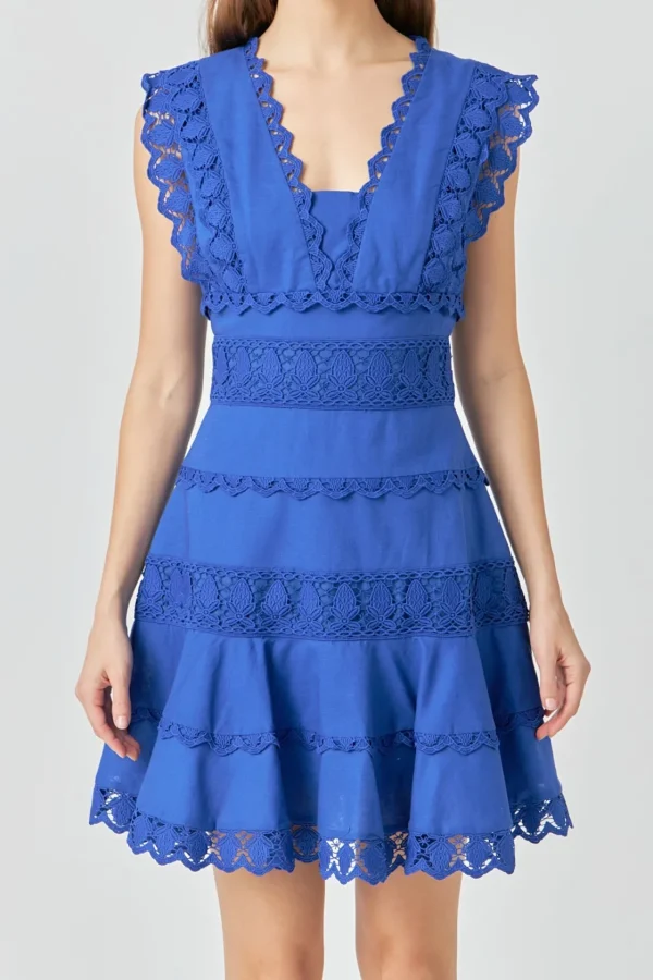 ENDLESS ROSE Lace Dresses | White Dresses*- Plunging Neck Lace Trim Mini Dress