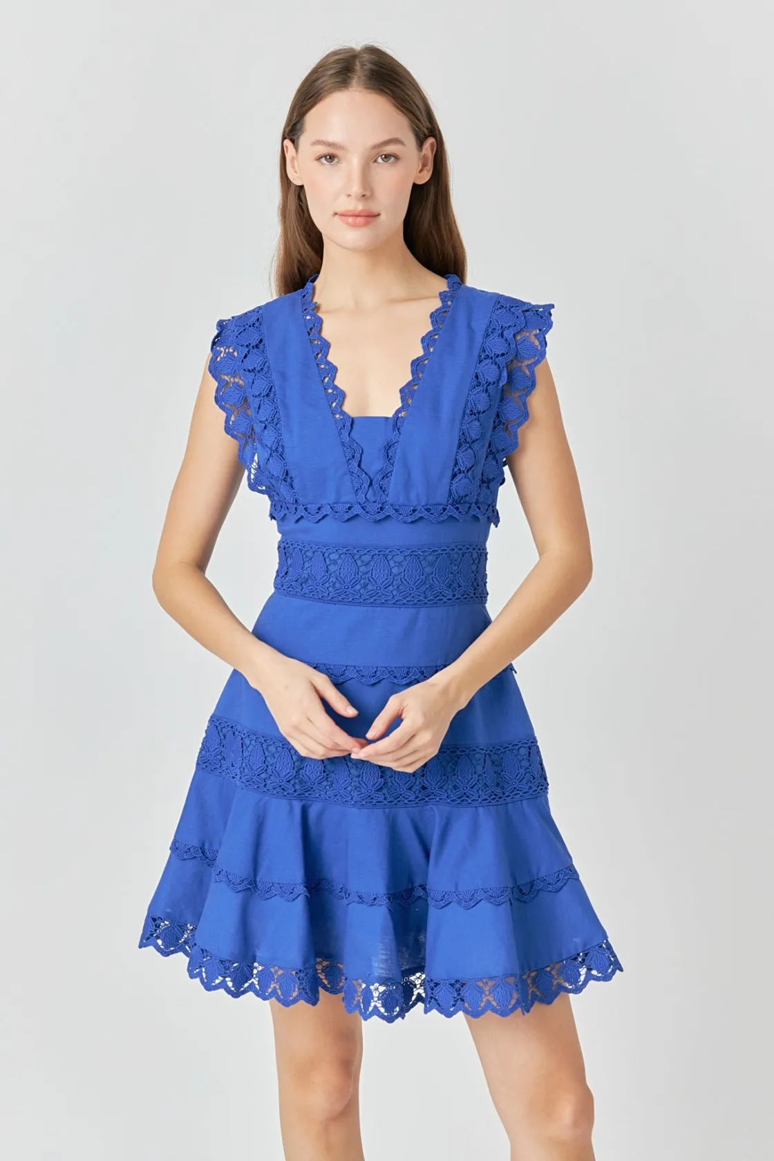 endless_rose__plunging_ne_13.webp ENDLESS ROSE Lace Dresses | White Dresses*- Plunging Neck Lace Trim Mini Dress