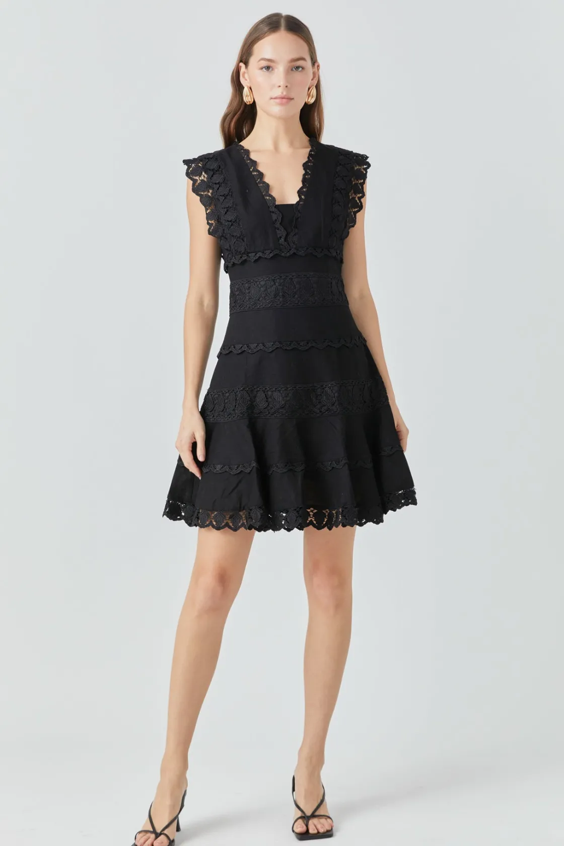 endless_rose__plunging_ne_14.webp ENDLESS ROSE Lace Dresses | White Dresses*- Plunging Neck Lace Trim Mini Dress