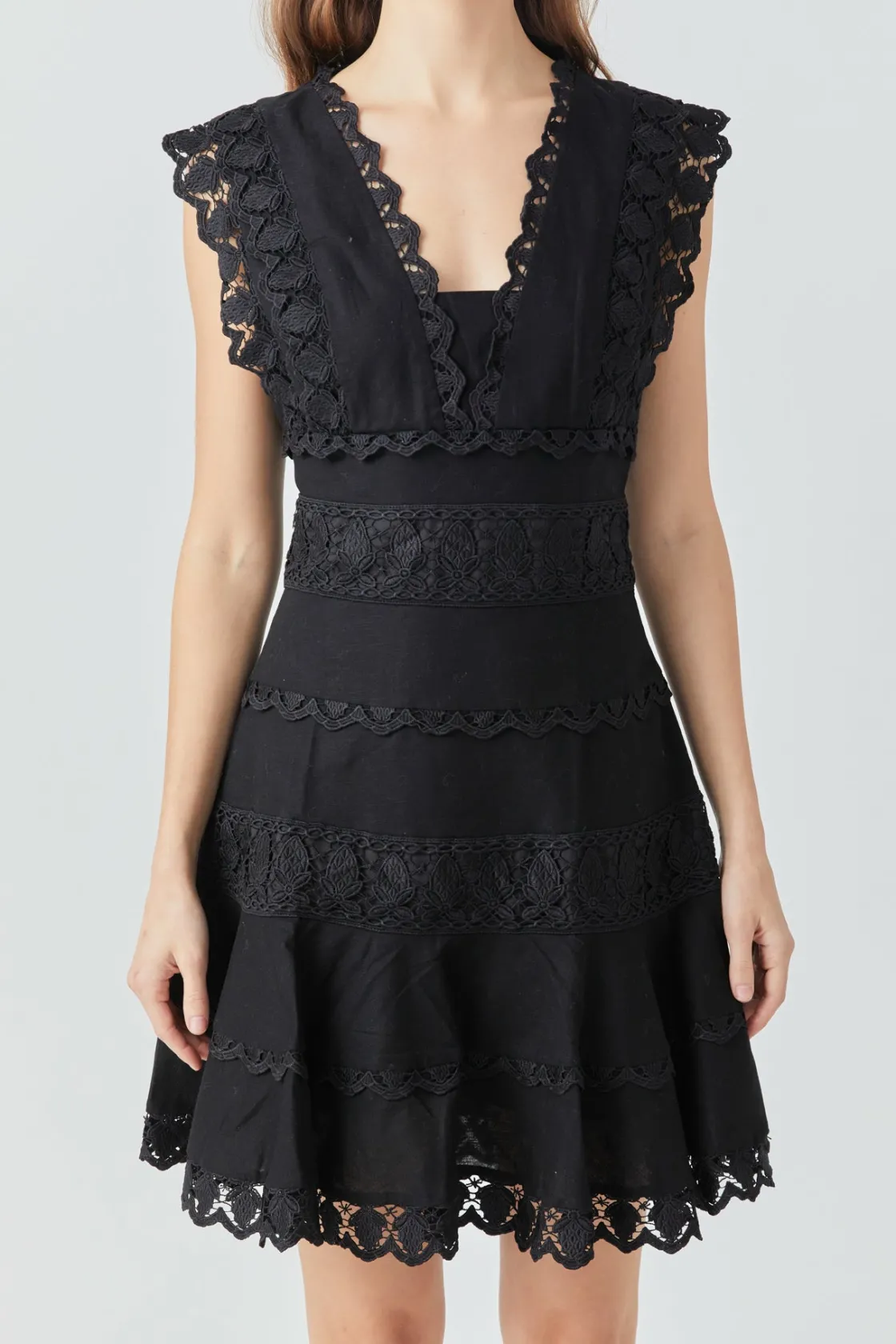 endless_rose__plunging_ne_15.webp ENDLESS ROSE Lace Dresses | White Dresses*- Plunging Neck Lace Trim Mini Dress