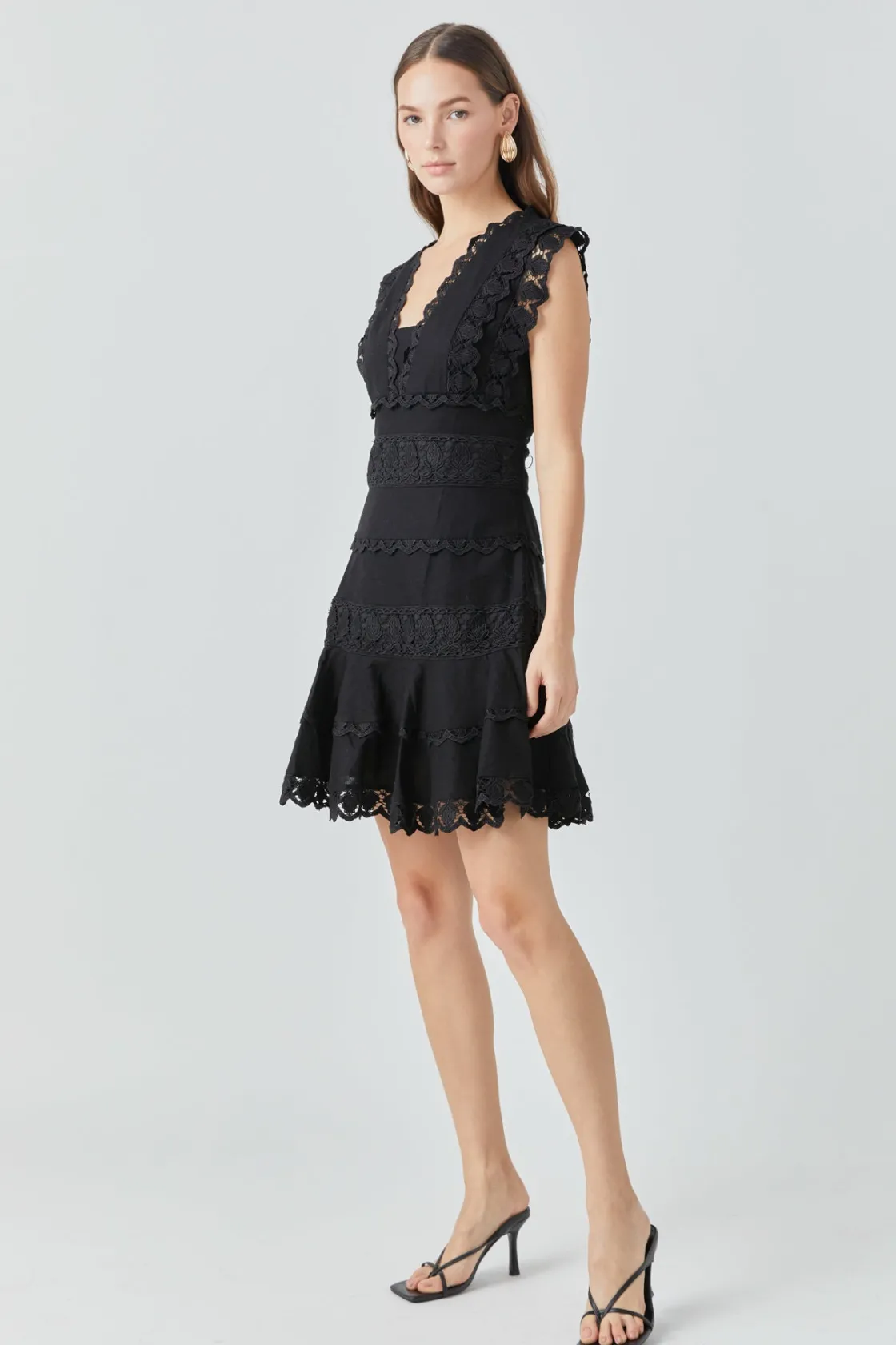 endless_rose__plunging_ne_16.webp ENDLESS ROSE Lace Dresses | White Dresses*- Plunging Neck Lace Trim Mini Dress