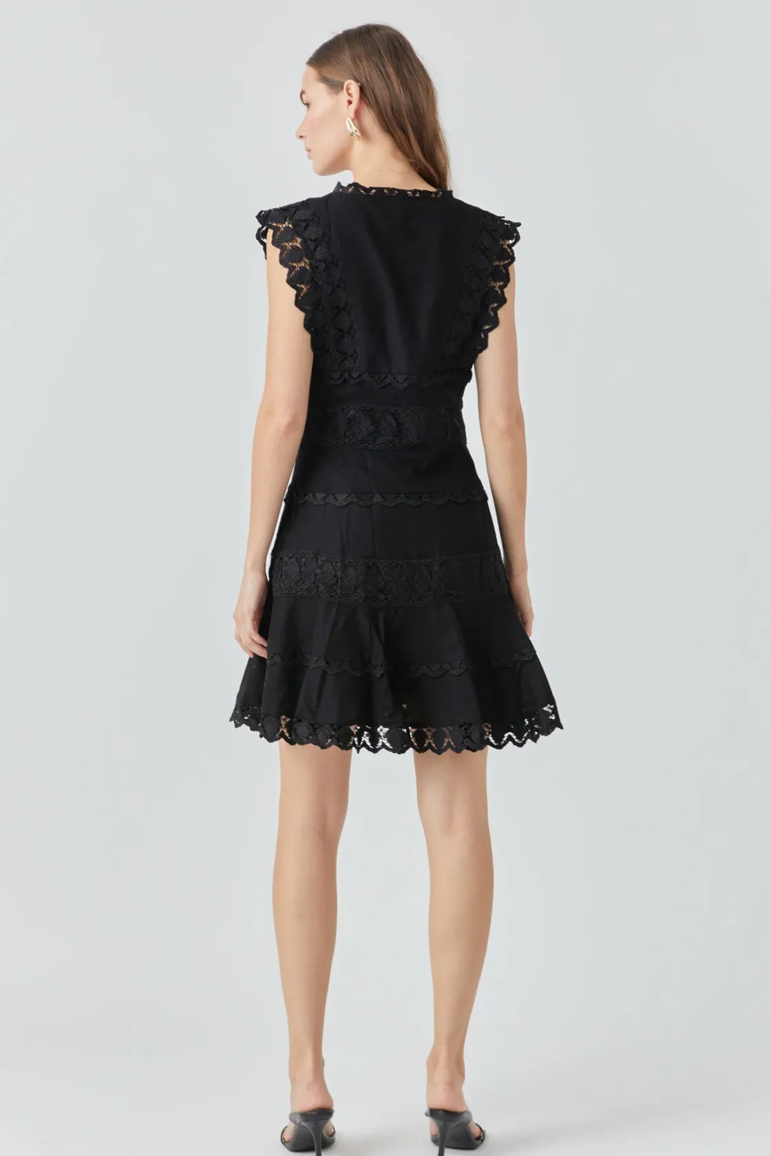 endless_rose__plunging_ne_17.webp ENDLESS ROSE Lace Dresses | White Dresses*- Plunging Neck Lace Trim Mini Dress