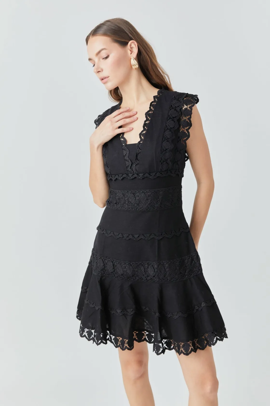 endless_rose__plunging_ne_18.webp ENDLESS ROSE Lace Dresses | White Dresses*- Plunging Neck Lace Trim Mini Dress