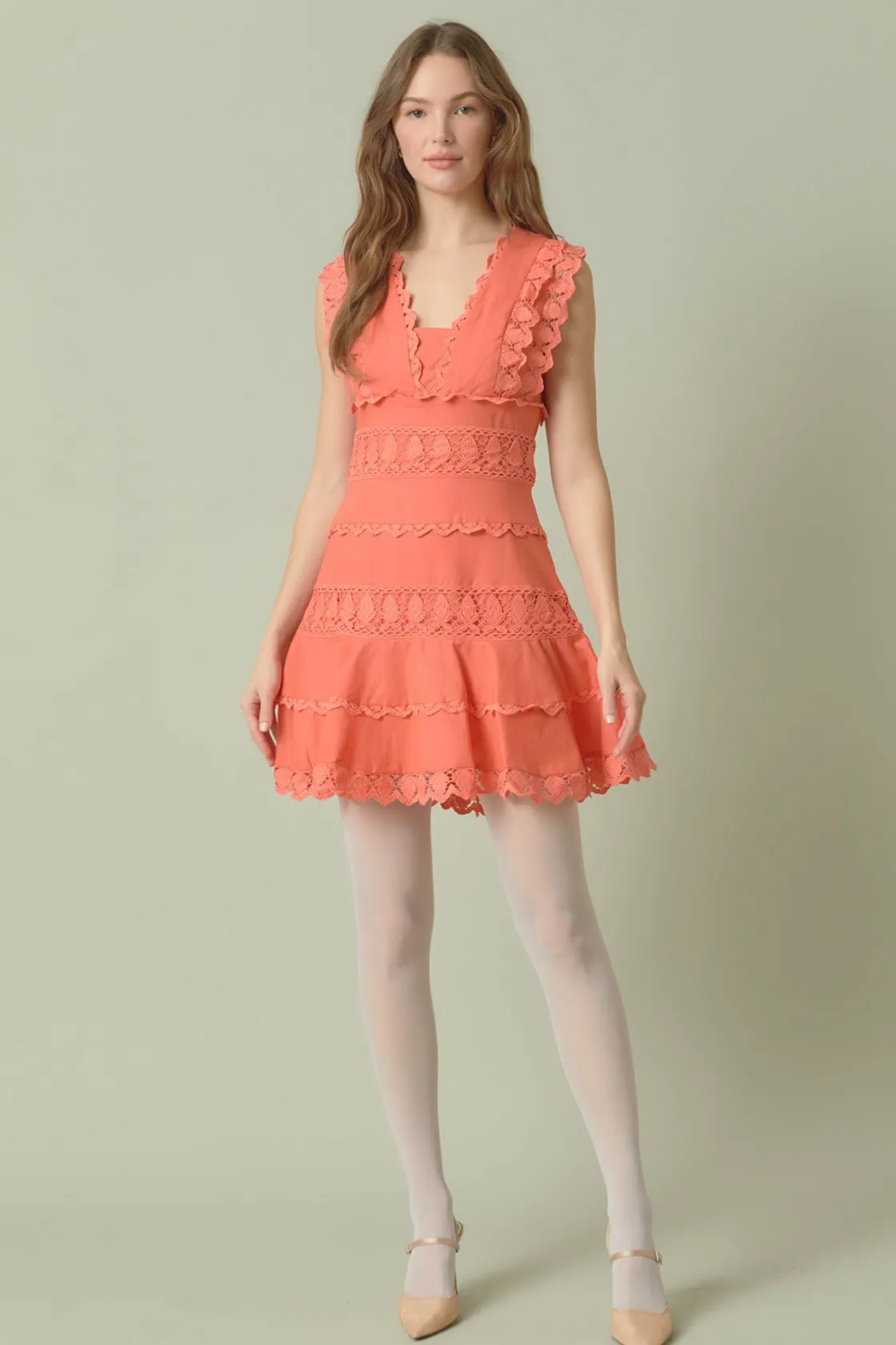 endless_rose__plunging_ne_19.webp ENDLESS ROSE Lace Dresses | White Dresses*- Plunging Neck Lace Trim Mini Dress