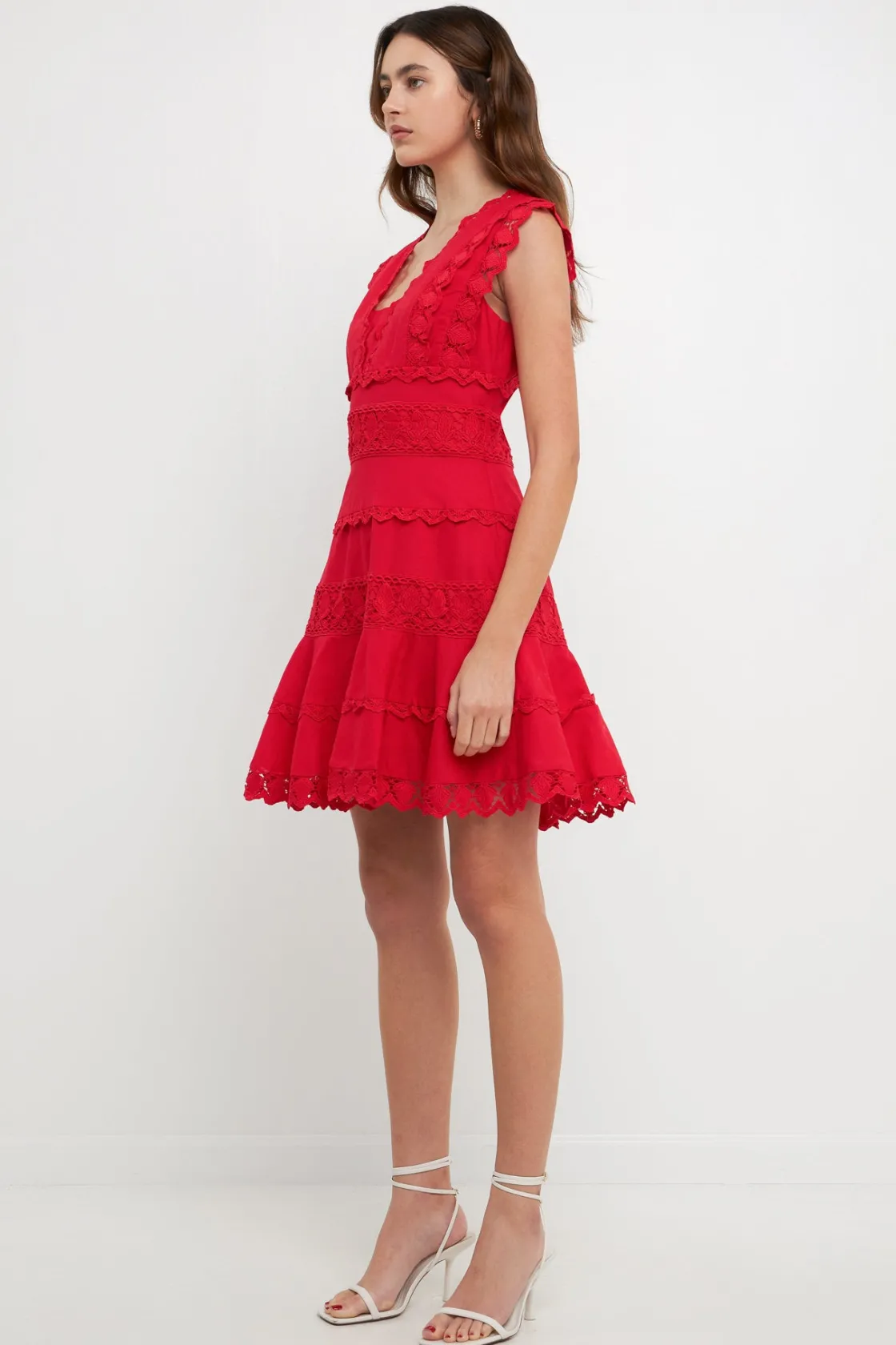 endless_rose__plunging_ne_2.webp ENDLESS ROSE Lace Dresses | White Dresses*- Plunging Neck Lace Trim Mini Dress