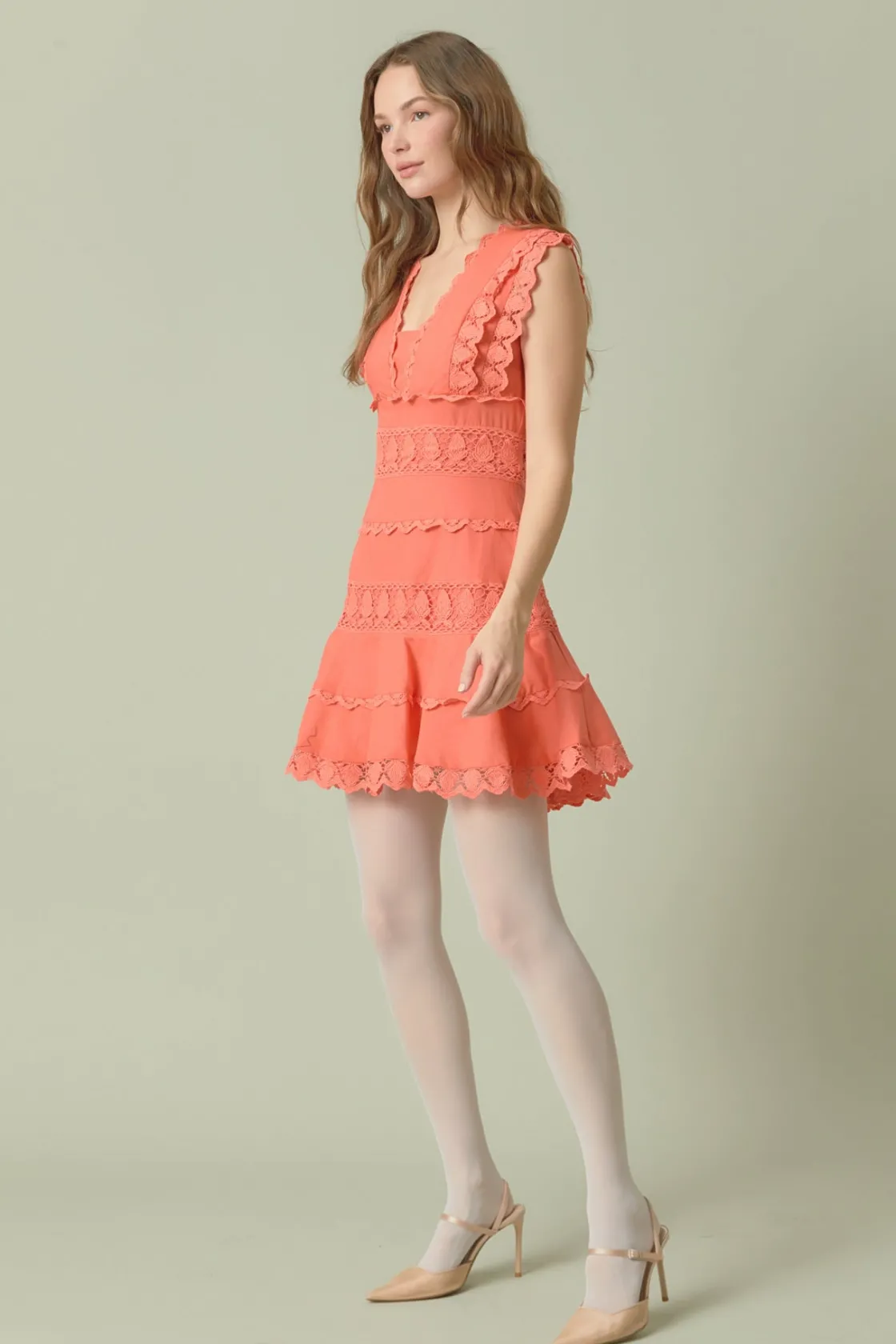 endless_rose__plunging_ne_21.webp ENDLESS ROSE Lace Dresses | White Dresses*- Plunging Neck Lace Trim Mini Dress
