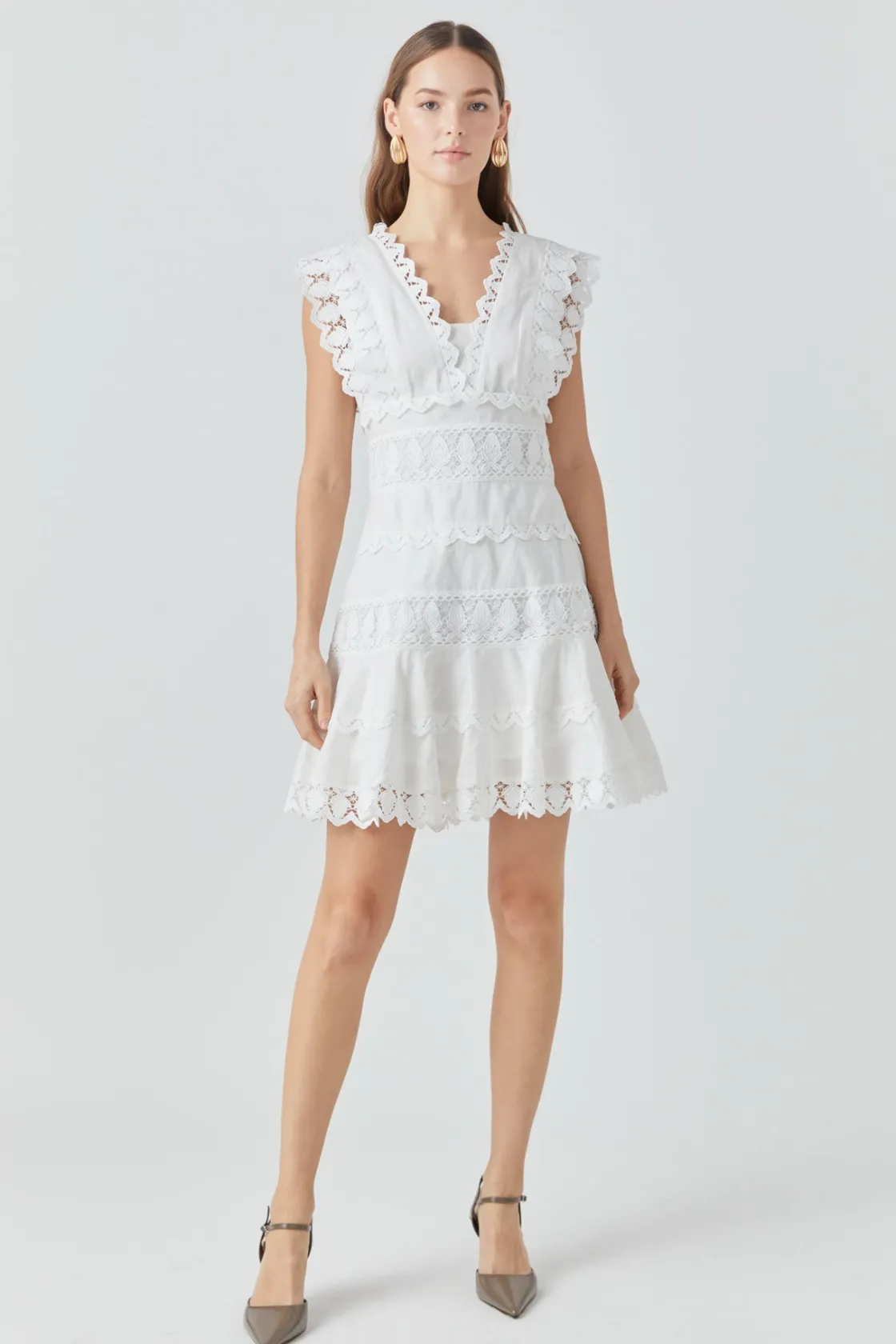 endless_rose__plunging_ne_24.webp ENDLESS ROSE Lace Dresses | White Dresses*- Plunging Neck Lace Trim Mini Dress
