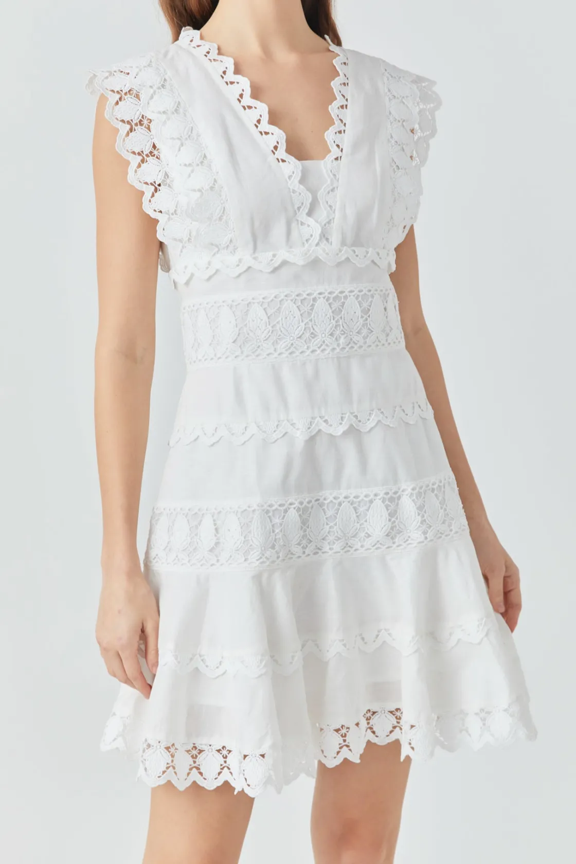 endless_rose__plunging_ne_25.webp ENDLESS ROSE Lace Dresses | White Dresses*- Plunging Neck Lace Trim Mini Dress