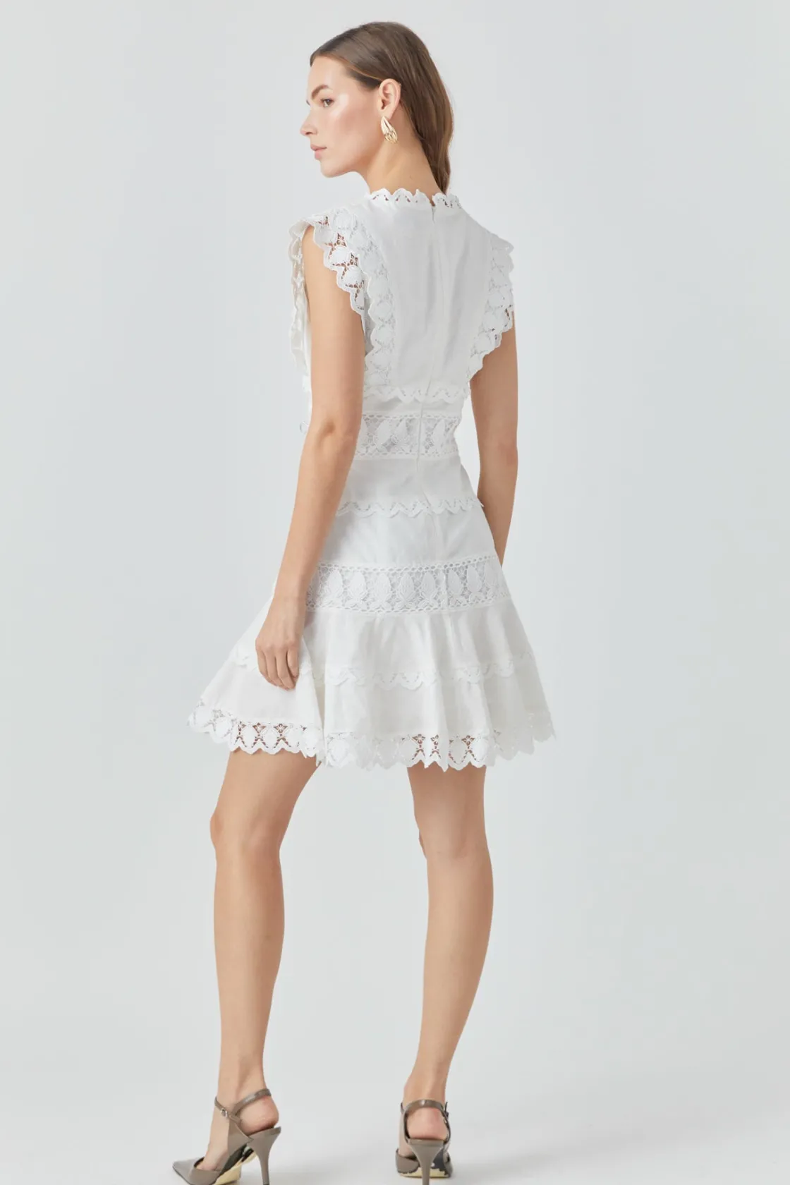 endless_rose__plunging_ne_27.webp ENDLESS ROSE Lace Dresses | White Dresses*- Plunging Neck Lace Trim Mini Dress