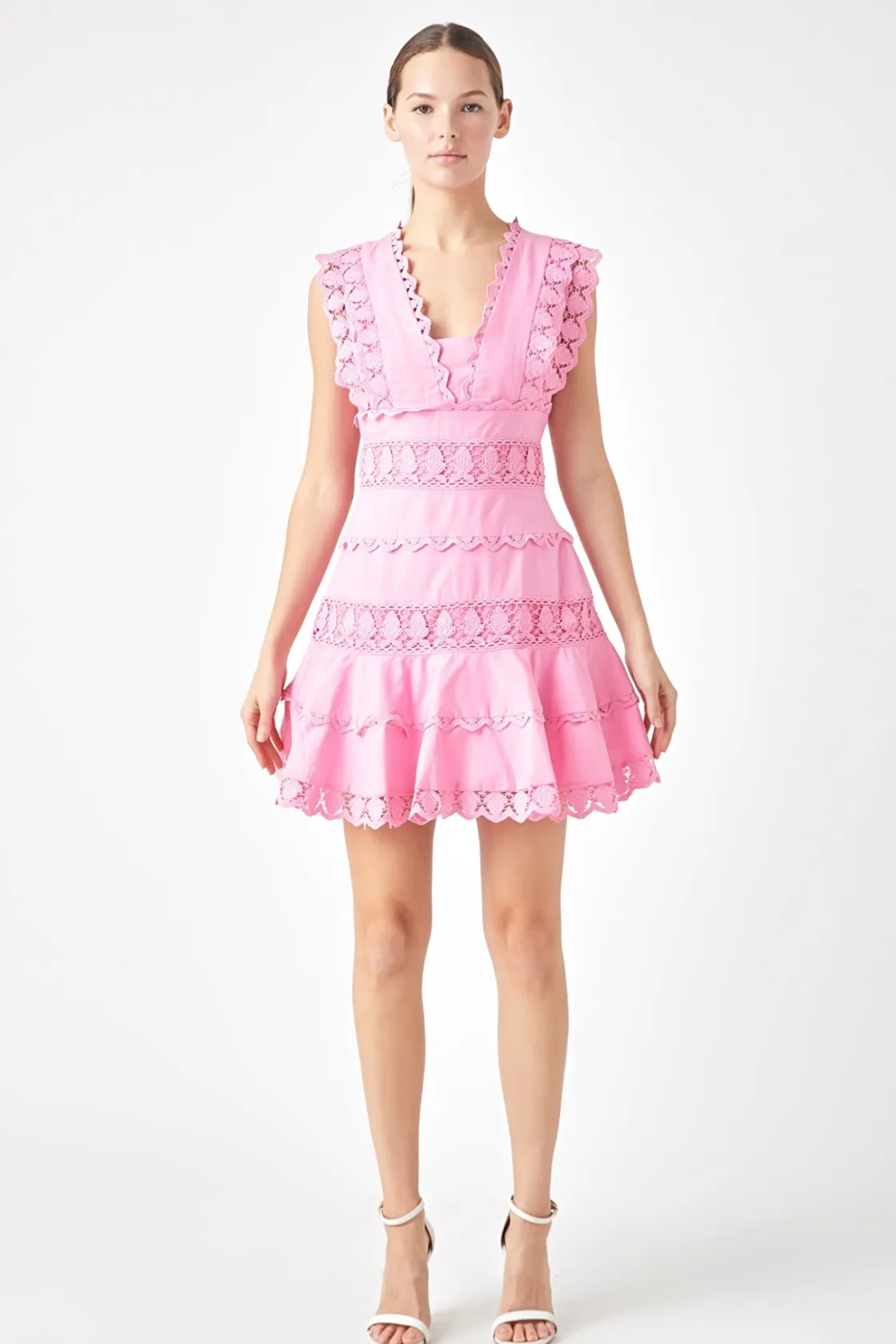 endless_rose__plunging_ne_29.webp ENDLESS ROSE Lace Dresses | White Dresses*- Plunging Neck Lace Trim Mini Dress