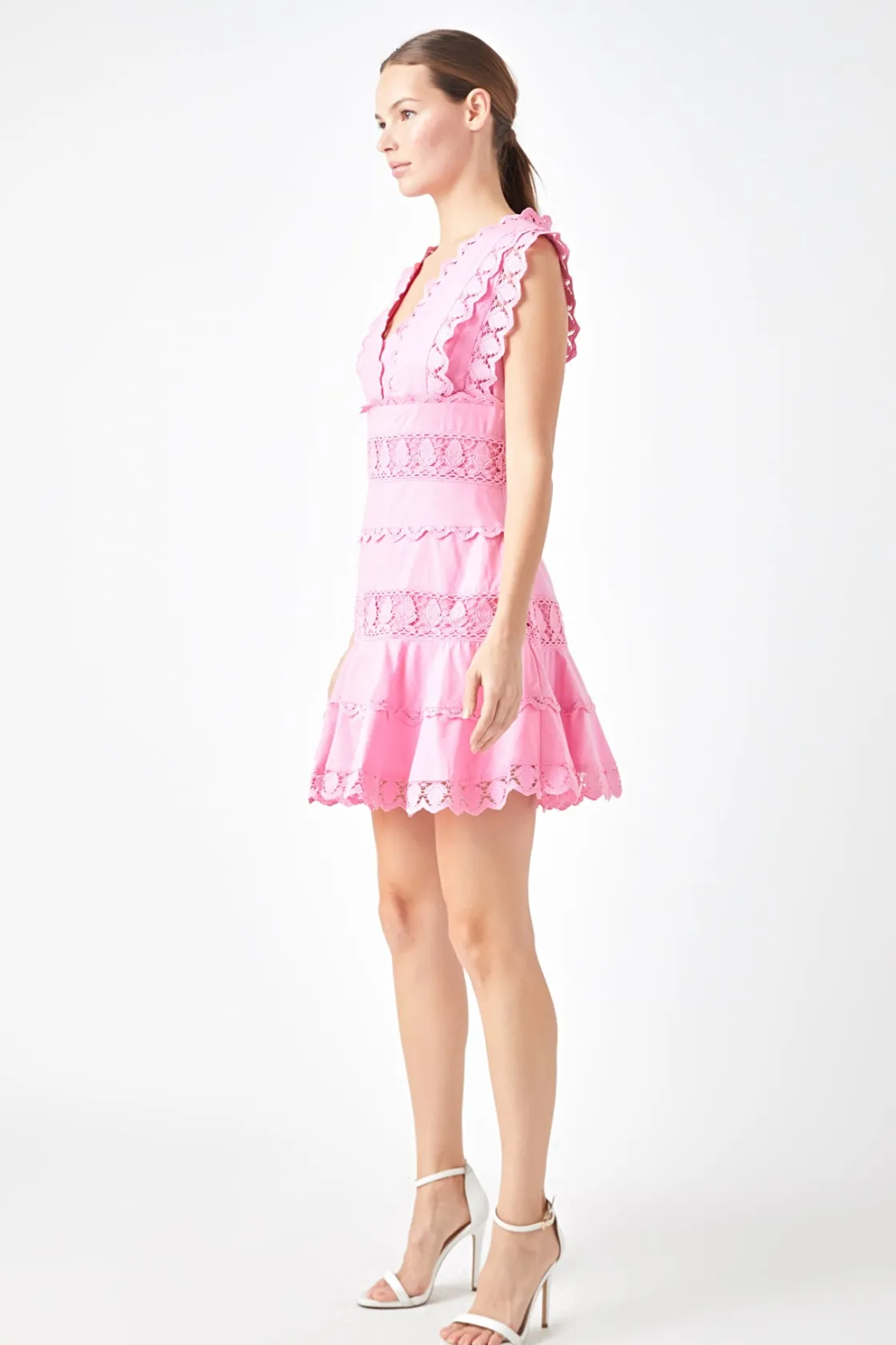 endless_rose__plunging_ne_31.webp ENDLESS ROSE Lace Dresses | White Dresses*- Plunging Neck Lace Trim Mini Dress
