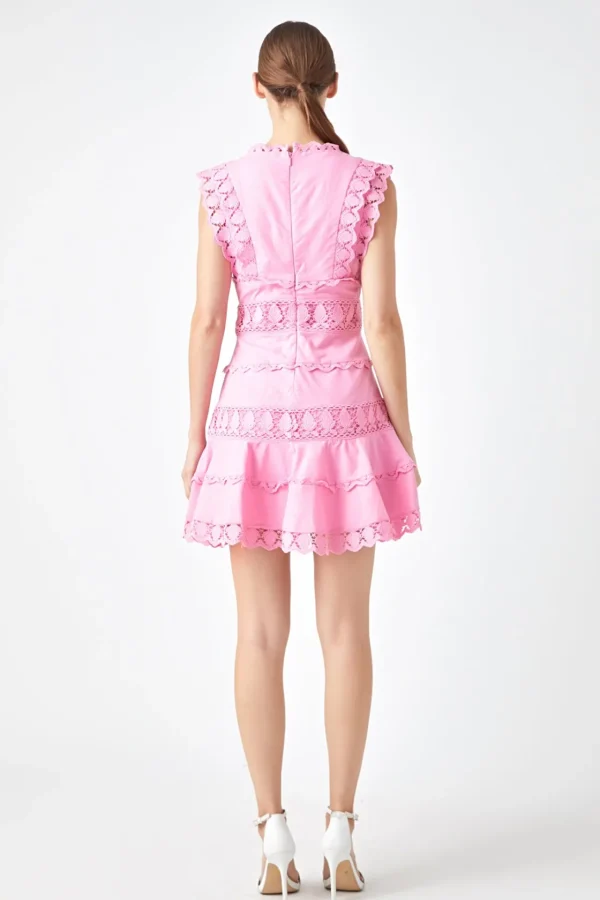 ENDLESS ROSE Lace Dresses | White Dresses*- Plunging Neck Lace Trim Mini Dress