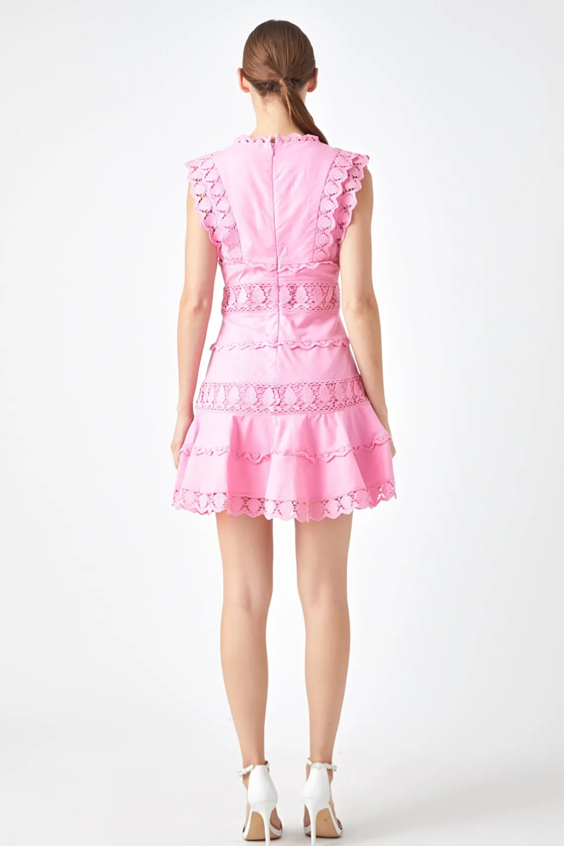 endless_rose__plunging_ne_32.webp ENDLESS ROSE Lace Dresses | White Dresses*- Plunging Neck Lace Trim Mini Dress
