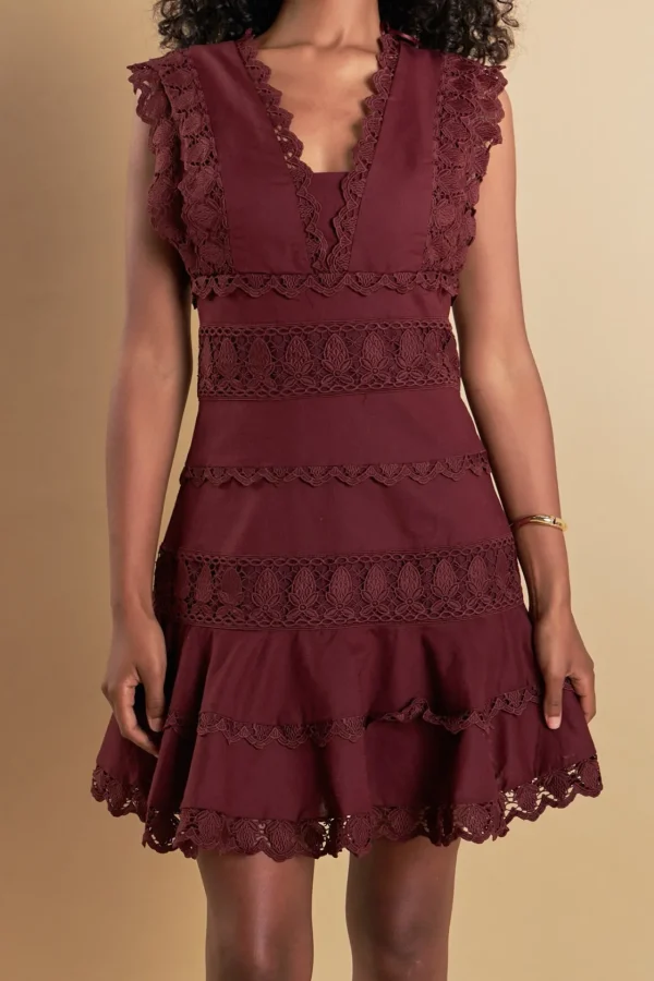 ENDLESS ROSE Lace Dresses | White Dresses*- Plunging Neck Lace Trim Mini Dress