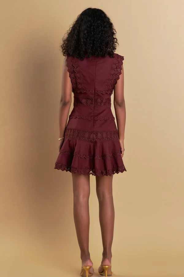 ENDLESS ROSE Lace Dresses | White Dresses*- Plunging Neck Lace Trim Mini Dress