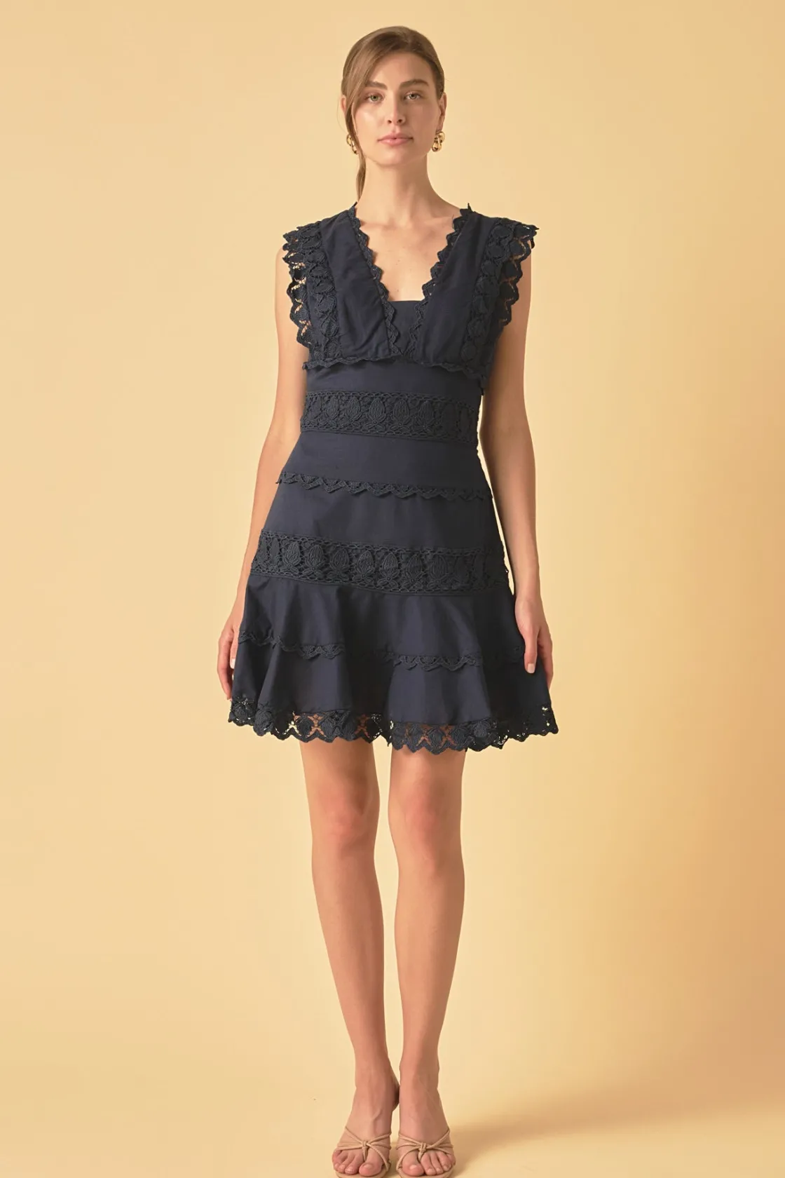 endless_rose__plunging_ne_4.webp ENDLESS ROSE Lace Dresses | White Dresses*- Plunging Neck Lace Trim Mini Dress