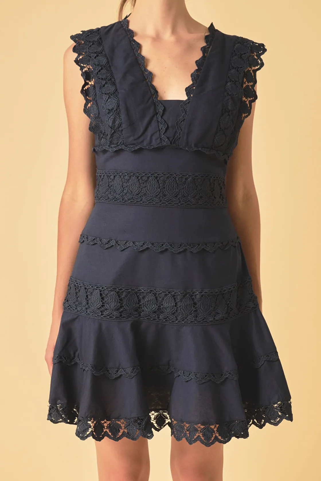 endless_rose__plunging_ne_5.webp ENDLESS ROSE Lace Dresses | White Dresses*- Plunging Neck Lace Trim Mini Dress