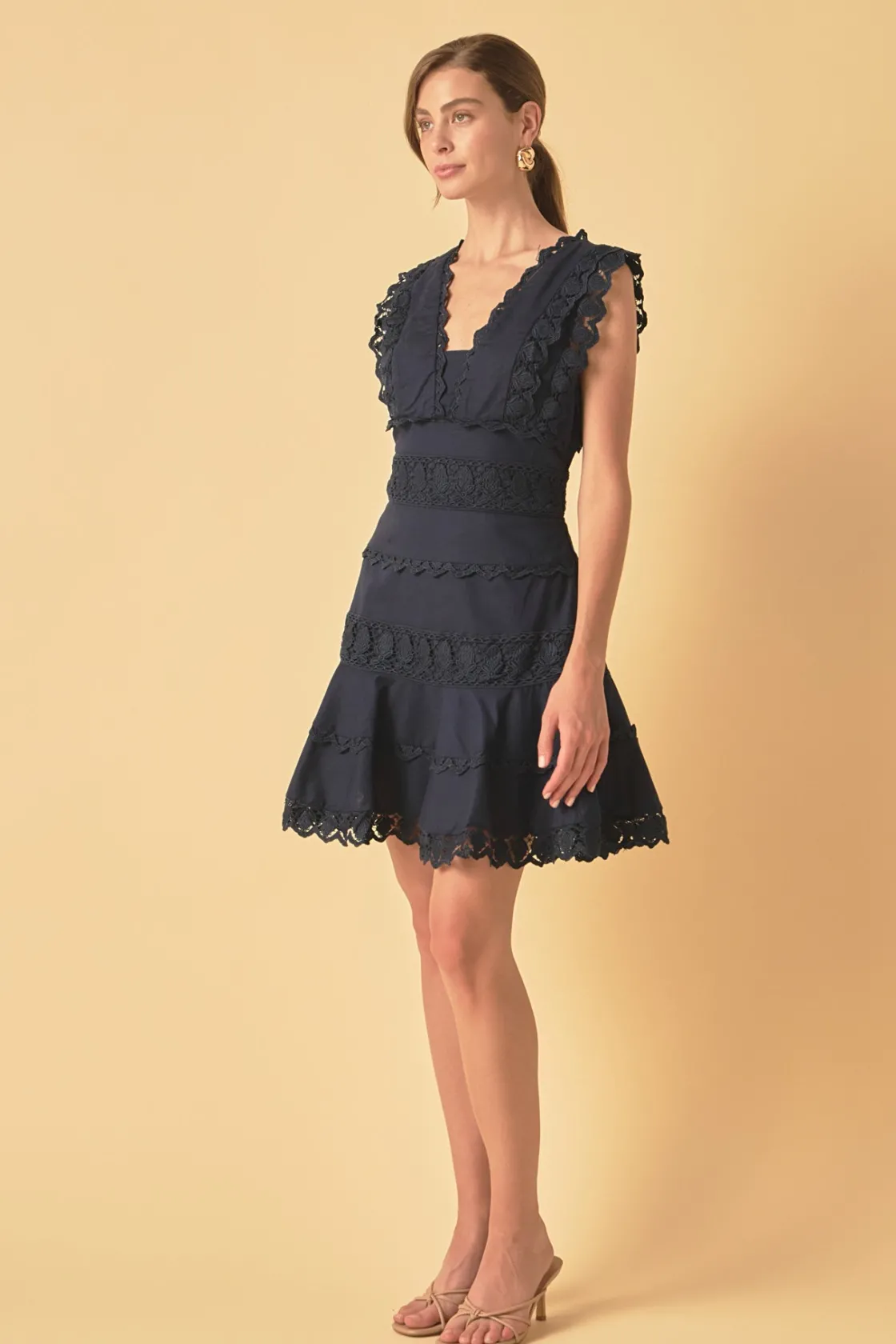 endless_rose__plunging_ne_6.webp ENDLESS ROSE Lace Dresses | White Dresses*- Plunging Neck Lace Trim Mini Dress