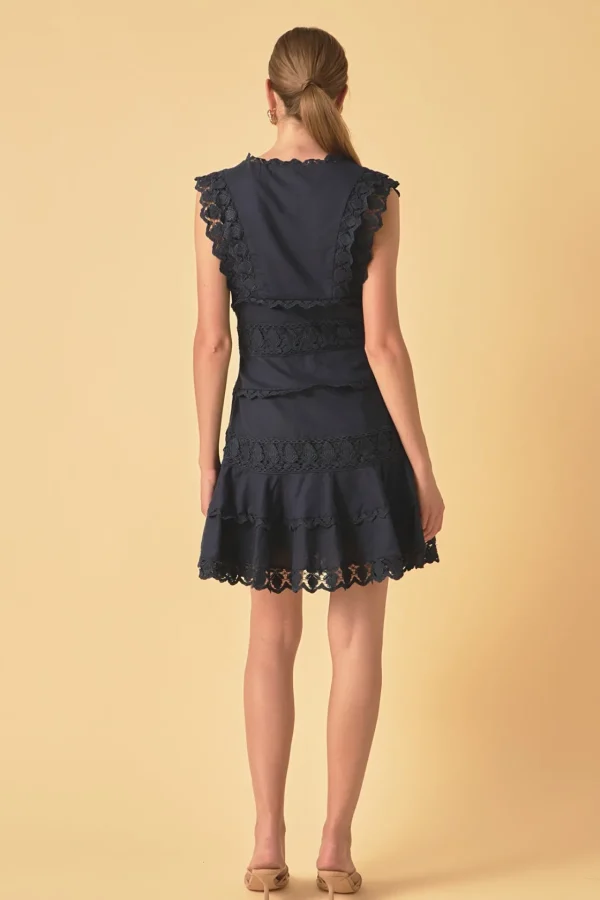ENDLESS ROSE Lace Dresses | White Dresses*- Plunging Neck Lace Trim Mini Dress