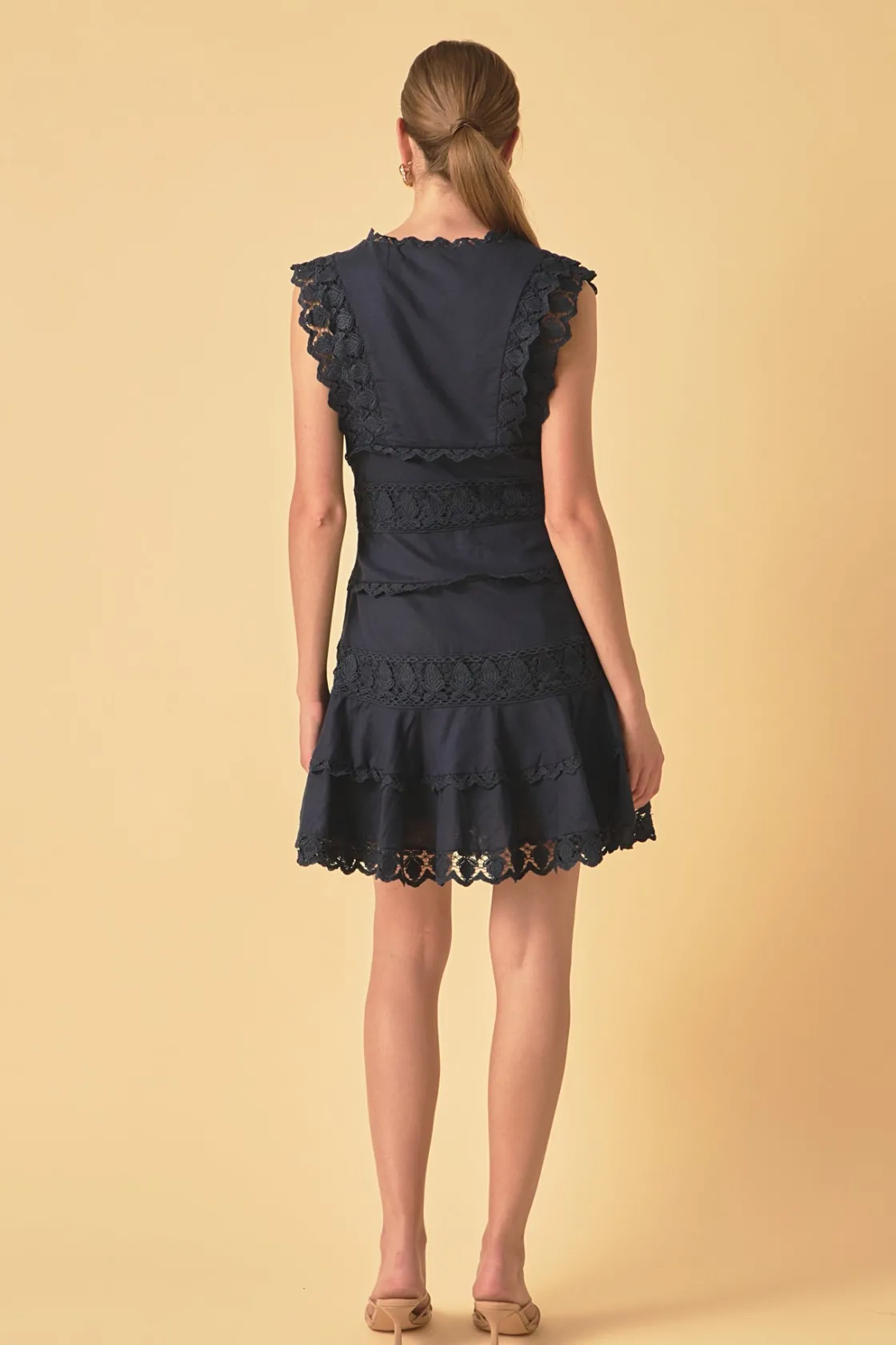 endless_rose__plunging_ne_7.webp ENDLESS ROSE Lace Dresses | White Dresses*- Plunging Neck Lace Trim Mini Dress