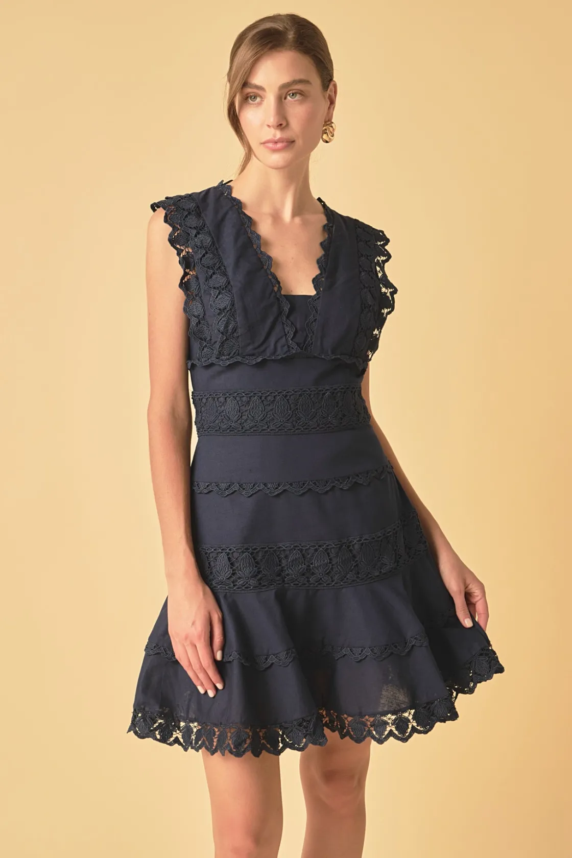 endless_rose__plunging_ne_8.webp ENDLESS ROSE Lace Dresses | White Dresses*- Plunging Neck Lace Trim Mini Dress