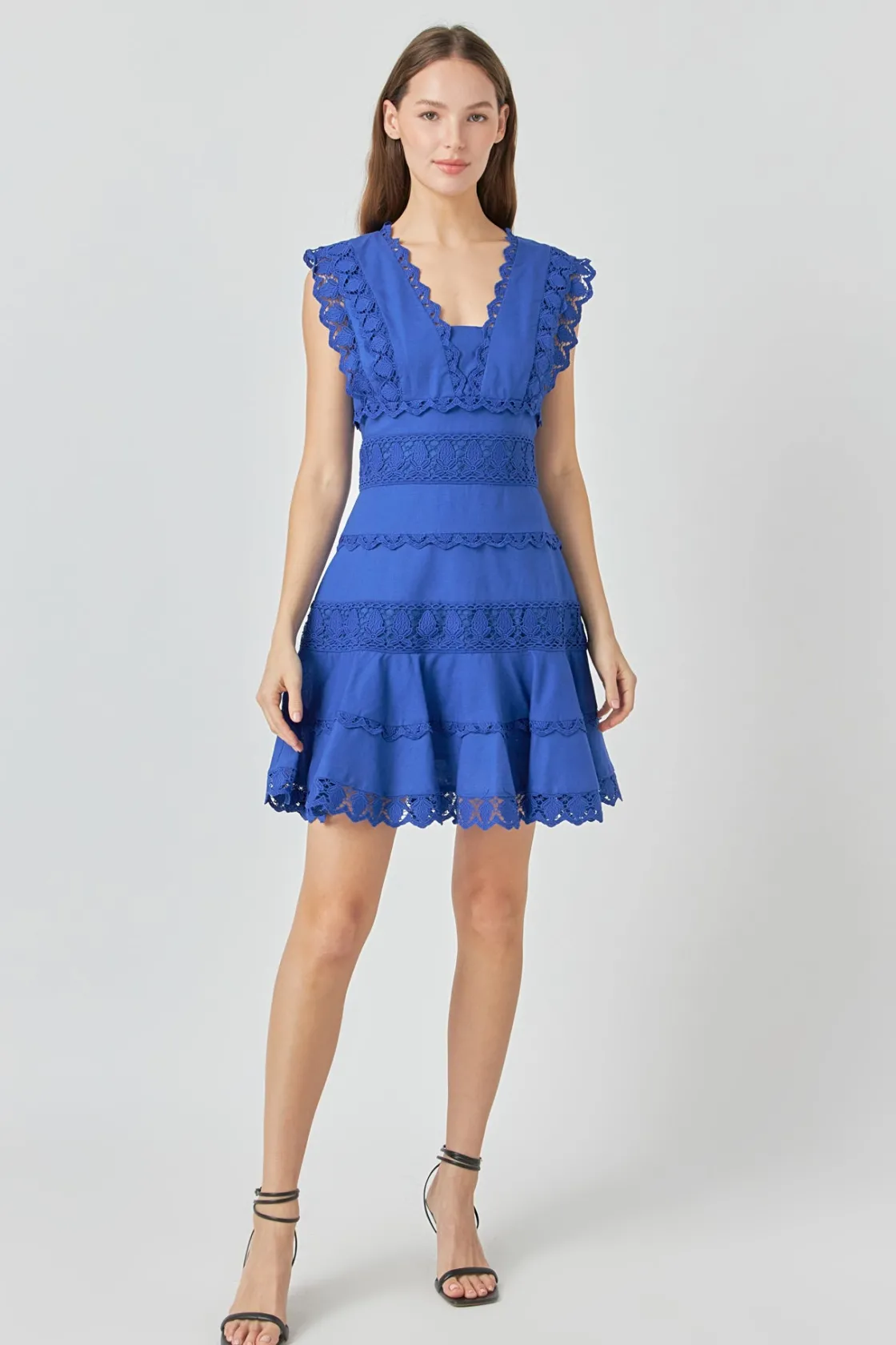 endless_rose__plunging_ne_9.webp ENDLESS ROSE Lace Dresses | White Dresses*- Plunging Neck Lace Trim Mini Dress