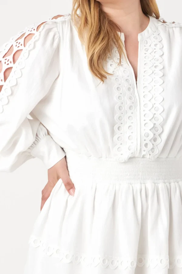 ENDLESS ROSE Lace Dresses | White Dresses*- Plus Size Lace Trim Mini Dress