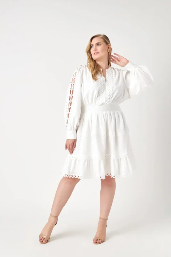 ENDLESS ROSE Lace Dresses | White Dresses*- Plus Size Lace Trim Mini Dress