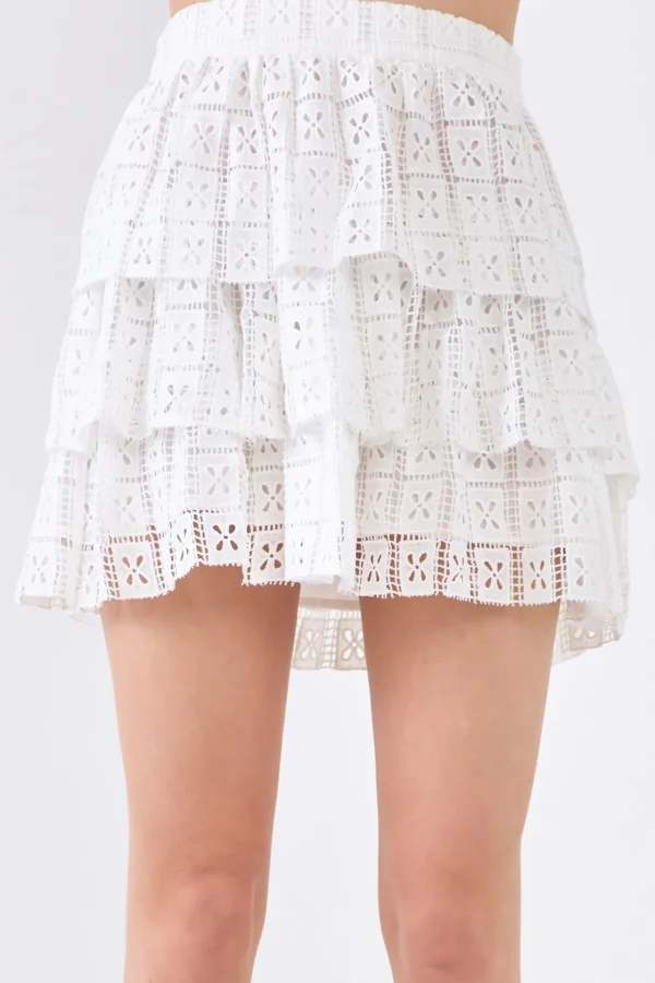 ENDLESS ROSE Skirts | Tops*- Pocket Lace Tiered Mini Skirt WHITE