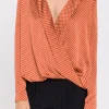ENDLESS ROSE Tops*- Polka Dot Wrap Shirt BROWN