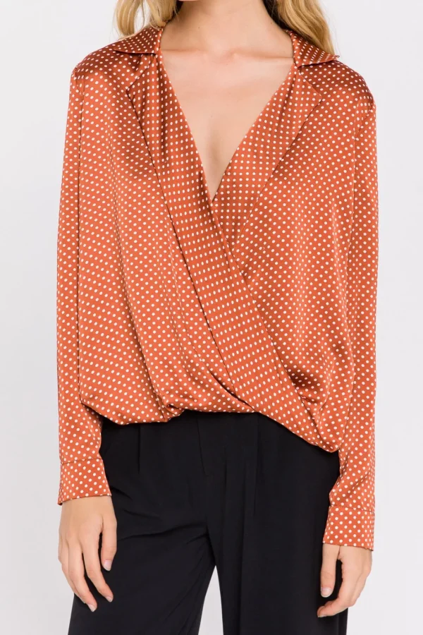 ENDLESS ROSE Tops*- Polka Dot Wrap Shirt BROWN