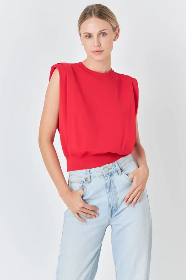 ENDLESS ROSE Tops*- Powder Shoulder Sleeveless Top