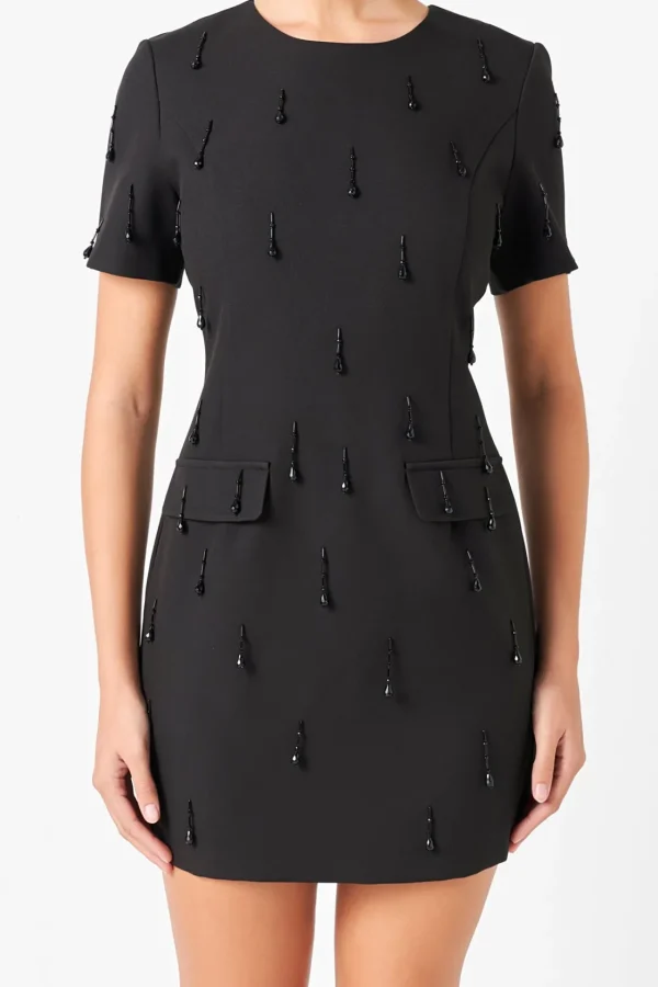 ENDLESS ROSE Tops*- Premium Beaded Mini Dress BLACK