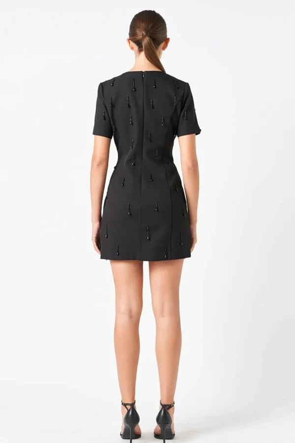 ENDLESS ROSE Tops*- Premium Beaded Mini Dress BLACK