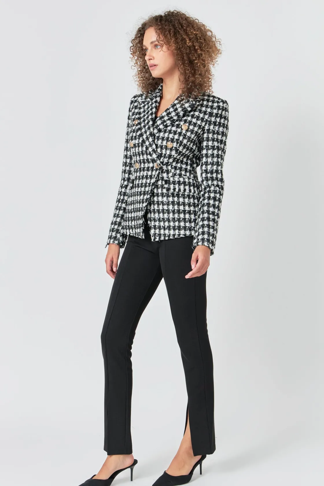 endless_rose__premium_che_1.webp ENDLESS ROSE Blazers | Tops*- Premium Checked Tweed Blazer BLACK/WHITE